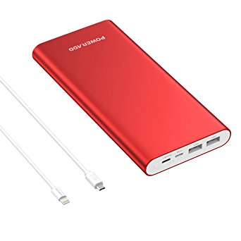 Poweradd Pliot 4GS Plus 20000mAh External Battery Pack Lightning & Micro Input Power Bank 3.6A Fast Charger for iPhone, iPad, Samsung, LG and More - Red (Apple & Micro Cable Included)