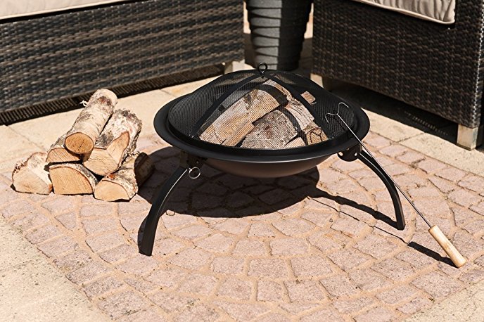 LIVIVO ® Round Folding Outdoor Patio Fire Pit for Garden Camping BBQ Picnics Holiday Festivals Heater Log with Mesh Screen and Wooden BBQ Tool