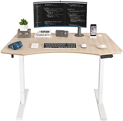 MAIDeSITe Standing Desk Electric Height Adjustable Desk, Dual Motor Electric Stand up Desk 55 x 28 Inches Sit Stand Desk Whole-Piece Desk Board (White Frame   55" Oak top)