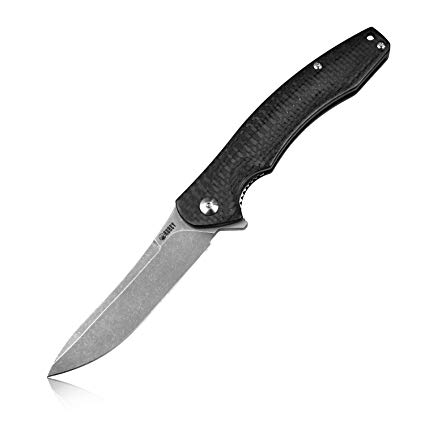 KUBEY Folding Knife, ERIS Folding Pocket Knife 3.5 Inch D2 Steel Blade and EDC Carbon Fiber Handle and Milled Titanium Clip for Outdoor Survival and Tactical, KU179CF