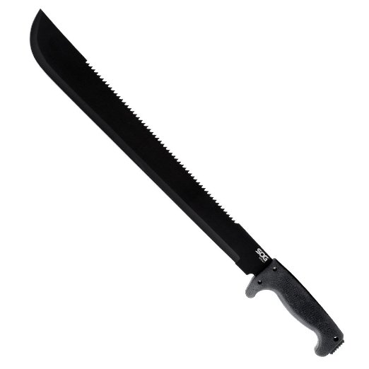 SOG Specialty Knives and Tools MC02-N SOGFari Machete with 18-Inch Dual Steel Straight Edge and Saw Blade 24-Inch Length Black Powder Coated Finish