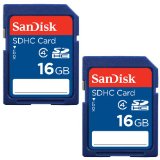 SanDisk 16GB Class 4 SDHC Flash Memory Card - 2 Pack SDSDB2L-016G-B35 Retail Package