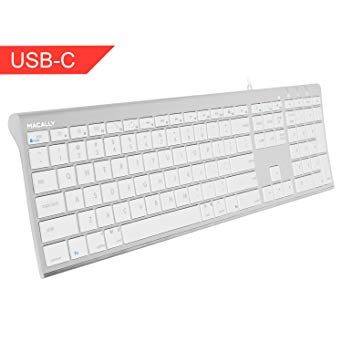 Wired USB-C Keyboard, Macally Ultra-Slim USB Type C Keyboard forApple MacBook Pro/Air Laptops, iMac Pro Desktop Computers, iPad, Chromebook Notebook - Plug and Play - No Drivers (Aluminum Silver)