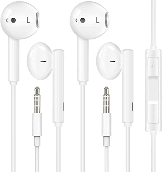 WZS 3.5mm in-Ear Wired Earbuds/Earphones/Headphones with Remote & Micphone Compatible with iPhone 6s plus/6/5s/5c/Pad/S10 Android All 3.5 mm Audio Devices (2 Pack)-002