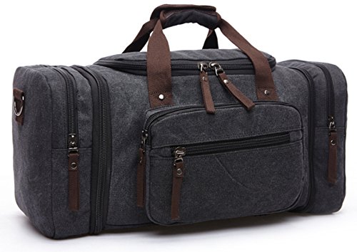 Zatous Oversized Canvas Travel Duffel Bag Big Capacity Luggage Case Weekend Bag Black