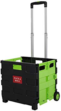 Lucky Tree Wheeled Rolling Cart for File Collapsible Hand Crate Folding Grocery Cart for Shopping Office, 15 x16 x14.5 inch, 77lbs Capacity