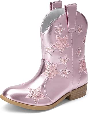 DREAM PAIRS Girls Cowgirl Boots Cowboy Western Mid Calf Star Boots for Kids