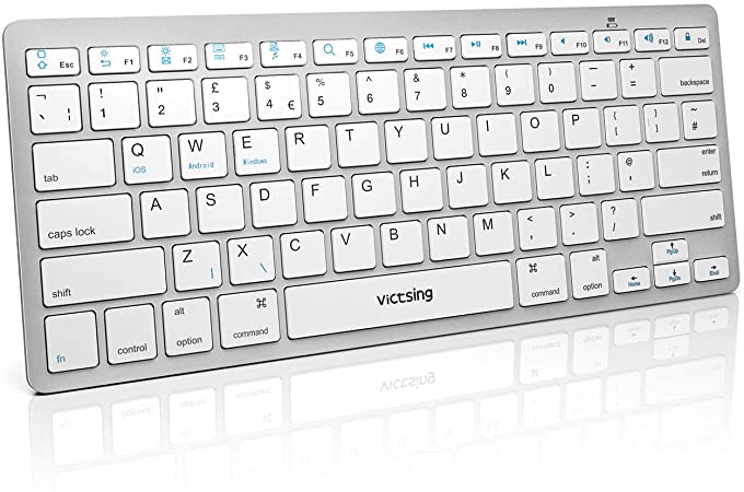 Ultra-Slim Bluetooth Keyboard，VicTsing Bluetooth Keyboard with Soft Touch Click,Easy Connect with Apple Mac iOS Tablet iPad etc, White