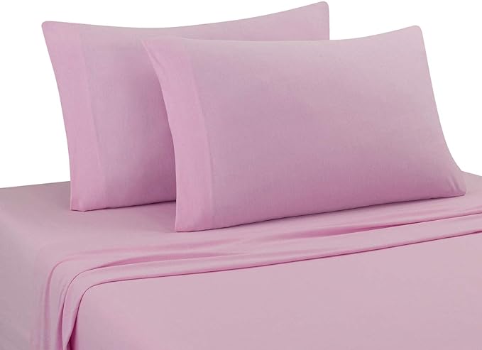 DELANNA Jersey Knit Sheet Set Soft, Breathable, Cotton Rich T-Shirt Weave (Pink, Queen)