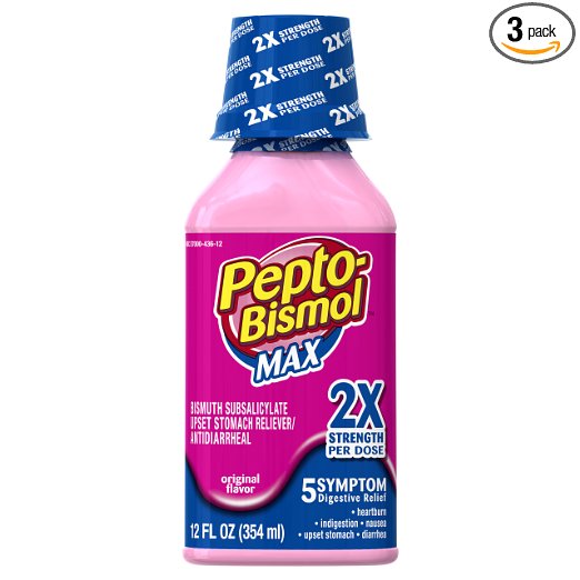 Pepto Bismol MAX Upset Stomach, Indigestion, Nausea, Heartburn and Diarrhea Relief Medicine, 12 Oz Liquid (Pack of 3)