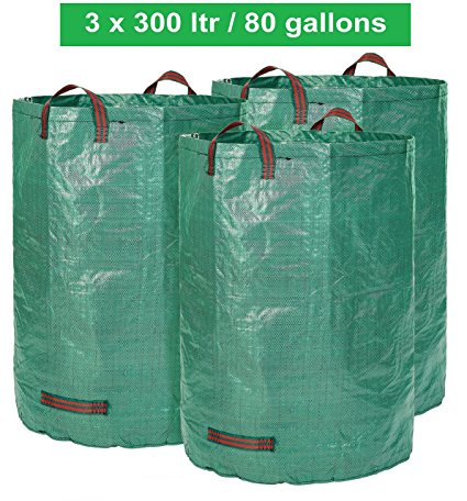 GloryTec 3 x Garden Bags 80 Gallons | Collapsible and Reusable Gardening Containers | Large and Strong Gardening Bag | Yard Waste Bags for Lawn and Leaf