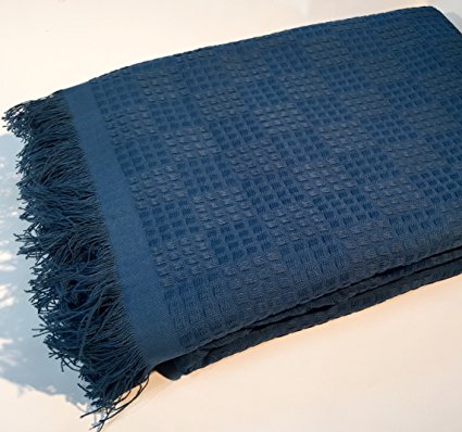 Blue Brazilian Cotton London Throw Blanket With Fringe 63x87 Inches ...