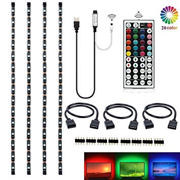 LED TV Bcaklight, LEHOU 4x50cm USB Background Lighting Kit for HDTV, Waterproof RGB Muti-Color Bais Strip Light with 44 Key Remote Control Home Theater, PC Monitor, Desktop Decoration