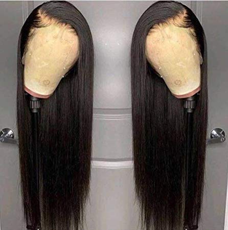Andrai Hair Lace Front Wigs Straight Hair Glueless Lace Wigs Synthetic Long Silk Straight Natural Wig Heat Resistant Fiber Natural Black Hair Wig With Baby Hair For Black Women 24 Inch