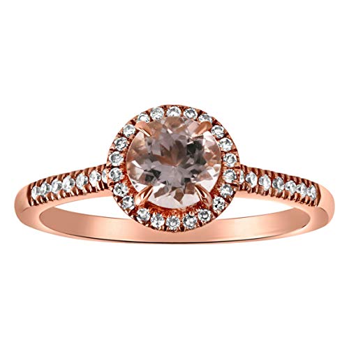 Olivia Paris 14k Rose Gold Round Morganite and Diamond Halo Ring (0.15 cttw, H-I Color, I1 Clarity)