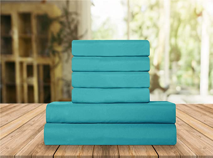 Elegant Comfort Luxury Soft Bed Sheets 1500 Thread Count Percale Egyptian Quality Softness Wrinkle and Fade Resistant (6-Piece) Bedding Set, Queen, Santorini Teal