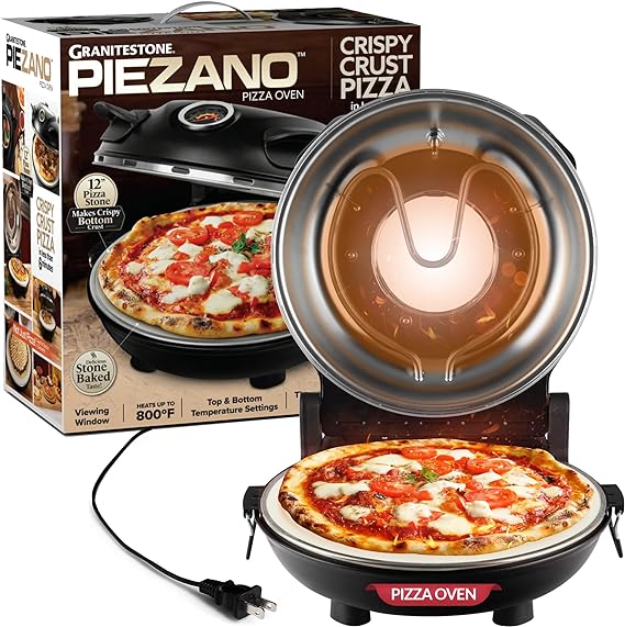 PIEZANO Pizza Oven by Granitestone – All in 1 Indoor/Outdoor Portable Toaster Oven Countertop Pizza Maker with Reversible Ceramic Stone to Simulate Brick Oven Pizzeria Taste at Home AS SEEN ON TV