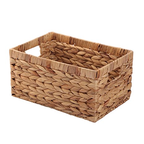 Kingwillow,Woven Natural Water hyacinth Rectangular Storage Baskets Bins with inside Handle (Small, TypeP)