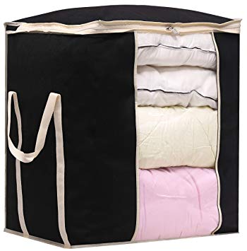MISSLO Jumbo Comforters Storage Bag for Blankets Clothes Sweaters Beddings Organizer with Reinfored Handles, Black