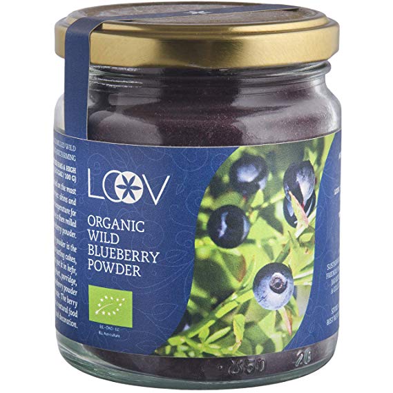 Wild Blueberry Powder Organic, Wild-Crafted from Nordic Forests, Very High in Antioxidants, Made of Wild Bilberry Skins and Seeds Only, no Added Sugar, no Additives, High in Fiber, 100 g, Superfood