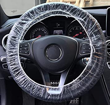 Elantrip 100 Pcs Disposable Plastic Steering Wheel Cover Universal White Plastic