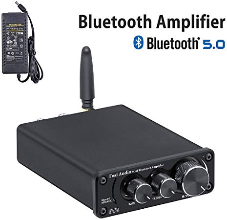[2020 Upgraded] Bluetooth 5.0 Amplifier Stereo Audio Receiver, 2 Channel Class D Mini Hi-Fi Integrated TPA3116 Amp, for Home Speakers 50W x 2, with 19V 4.74A Power Supply - Fosi Audio BT10A