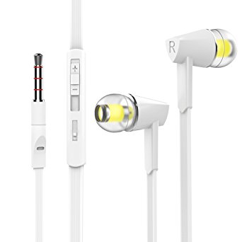 TOBETB In Ear Headphones with Stereo Bass Wired Earbuds with Microphone White