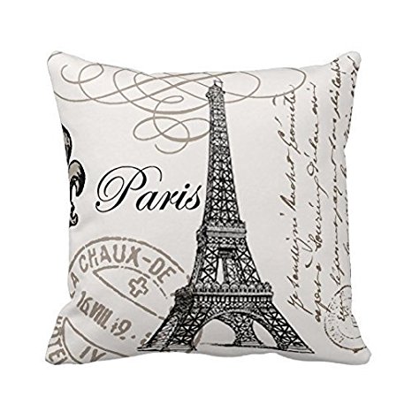 Decors Paris Eiffel Tower Stamp Square Custom Throw Pillow Case, 18 X 18-Inch