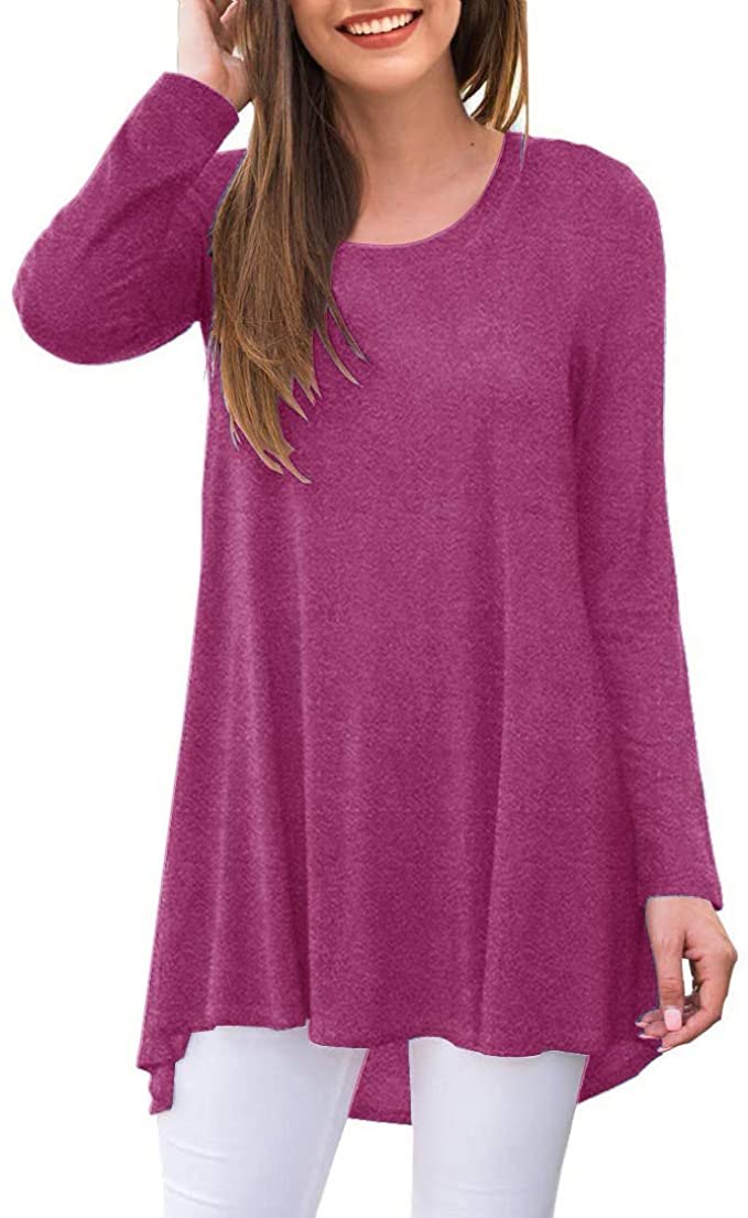 AWULIFFAN Women's Casual Long Sleeve Round Neck Loose Tunic T Shirt Blouse Tops