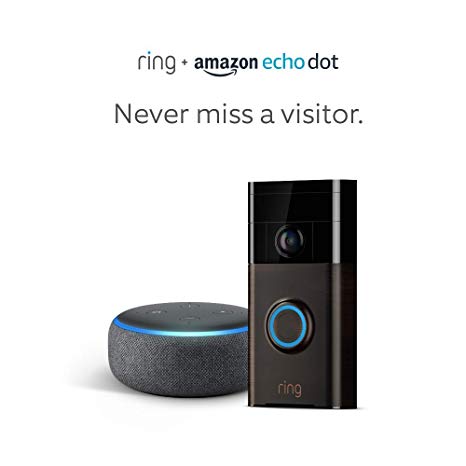 Ring Wi-Fi Enabled Video Doorbell in Venetian Bronze with Echo Dot 3rd Gen (Charcoal Gray)