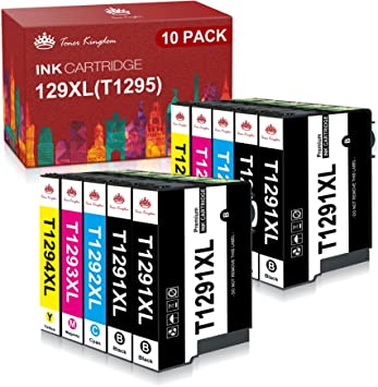Toner Kingdom Compatible Ink Cartridges for Epson T1295 129XL T1291 T1292 T1293 T1294 for Epson Stylus SX235W SX445W SX425W SX435W Workforce WF3520 WF3540 Epson Stylus Office BX305FW (Pack of 10)