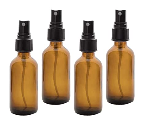 Amber Glass Fine Mist Spray Bottle Set Of 4, Refillable Bottles Perfect For Cleaning, Bug, Perfume Solutions & More (2oz Each)
