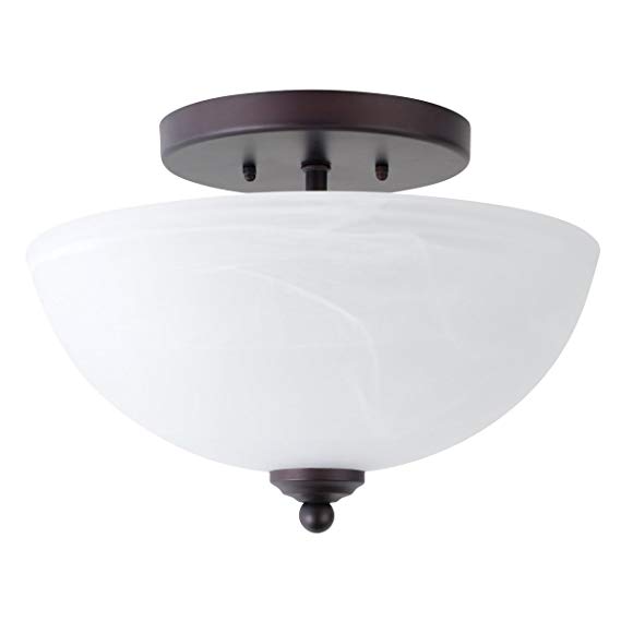 Globe Electric 65192 Vienna 12" Semi Flush Mount Ceiling Light, Crimson Coffee Finish, White Alabaster Glass Shade, 2x A15 60W