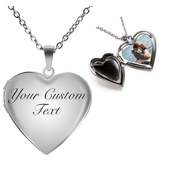 Fanery Sue Personalized Heart Locket Necklace That Holds Pictures Memory Photo Lockets Custom Any Photo Text&Symbols