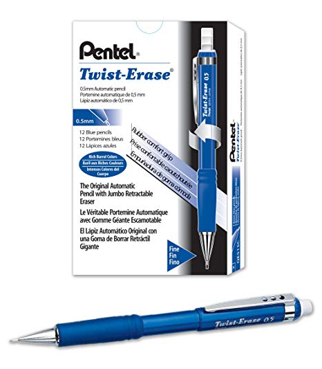 Pentel Twist-Erase III Mechanical Pencil,0.5mm, Blue Barrel, 12 Pack (QE515C)