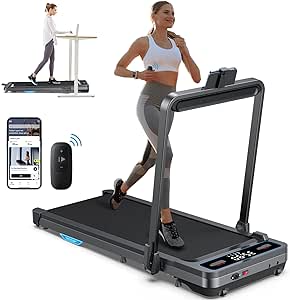 Incline Wlking Pad Treadmill: [Voice Controlled] 2 in 1 Samrt Treadmill with 300lbs Capacity Compatible with Wellfit Kinomap ZWIFT APP - 2.5HP Quiet Treadmill with Console Remote Control