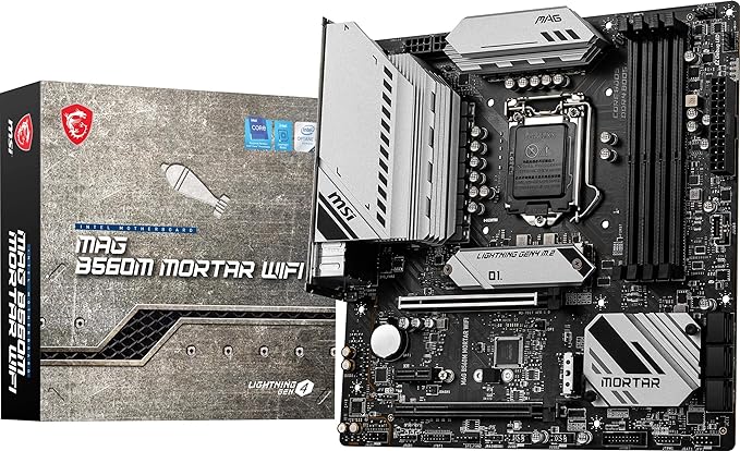 MSI MAG B560M Mortar WiFi Gaming Motherboard (mATX, 11th/10th Gen Intel Core, LGA 1200 Socket, DDR4, PCIe 4, CFX, M.2 Slots, USB 3.2 Gen 2, 2.5G LAN, DP/HDMI, Wi-Fi 6E)