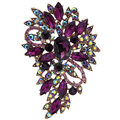 EVER FAITH® Vintage Inspired Flower Teardrop Purple Austrian Crystal Bouquet Brooch Pendant