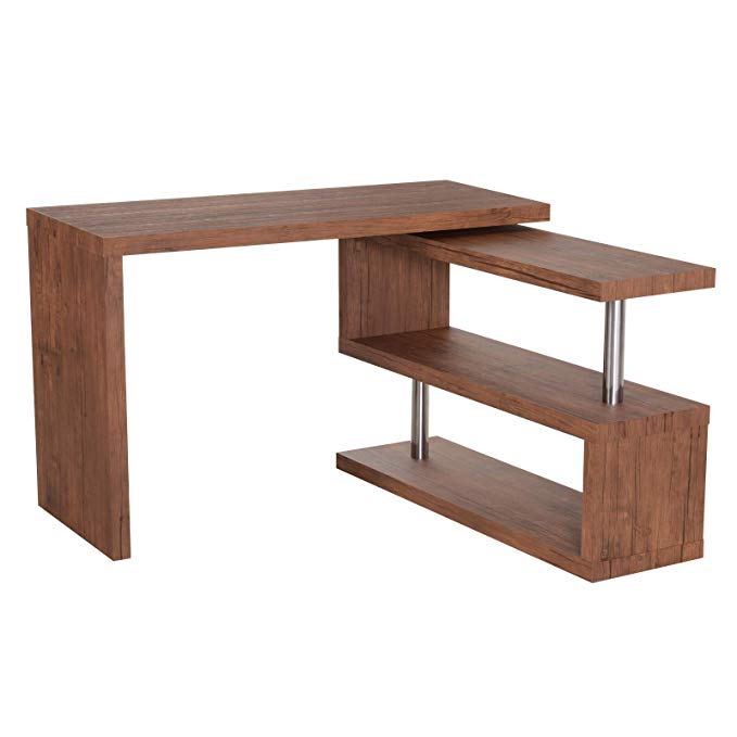 HOMCOM 75" Modern Corner Rotating Combo L-Shaped Computer Desk with 2 Storage Shelves - Walnut