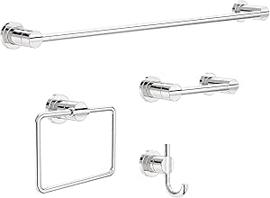 DELTA FAUCET NIC64-PC Nicoli 4-Piece Bath Hardware Set 18 to 24 in. Towel Bar, Toilet Paper Holder, Towel Ring, Towel Hook in Polished Chrome