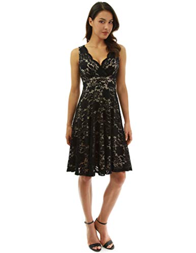 PattyBoutik Women Floral Lace Overlay Fit and Flare Dress