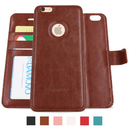 Amovo iPhone 6s Case, iPhone 6 Case [Detachable Wallet Folio] [2 in 1] [Premium Vegan Leather] iPhone 6s Wallet Case with Gift Box Package (Brown)