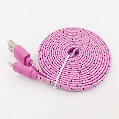 Iphone Charger,Flat fabric Lightning Cable 6FT 8pin to USB Charging Cord for Apple iPhone 7/7 plus/6/6s/se/5s/5c/5,iPad Air,Mini/iPod (Pink)