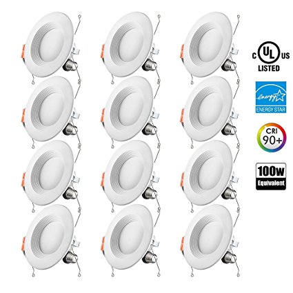 Otronics 5/6"15w LED Recessed Lighting Fixture,(100w Replacement)Dimmable High brightness 1100 Lumens Cool White 4000k,LED Downlight Retrofit Kit,LED Ceiling Light, Ul-listed,pack of 12
