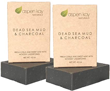 Dead Sea Mud Soap Bar With Activated Charcoal (2 Bar Pack) 100% Natural & Organic. With Therapeutic Grade Essential Oils. Face Soap or Body Soap. Chemical Free. Each Bar is 4.5 oz