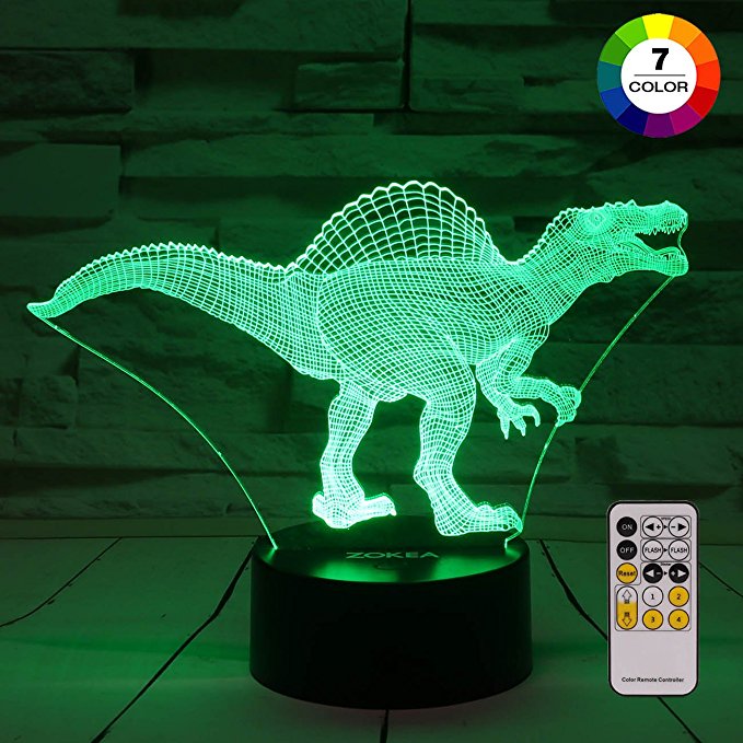 Night Light 3D lamp 7 Colors Changing LED Nightlight with Smart Touch & Remote Control 3D Night Lights for Kids or as Gifts for Women Kids Girls Boys (Dinosaur Spinosaurus)