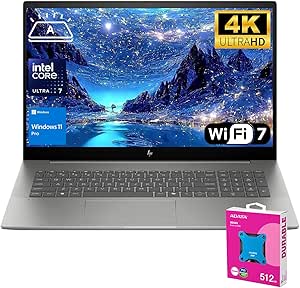 HP Newest Envy 17.3" 4K Ultra 7 Business Laptop, 17.3" 4K UHD 3840*2160 Display, Intel Core Ultra 7 155H, 64GB DDR5 RAM, 2TB SSD, HDMI, Webcam, Backlit KB, Wi-Fi 7, W11P, Adata 512 External SSD Bundle