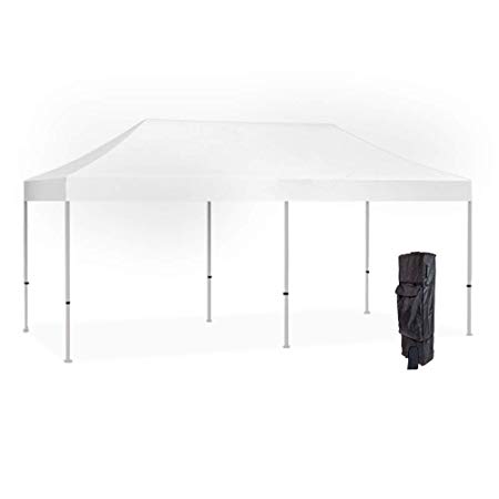 Vispronet Strong Instant 10ft x 20ft White Canopy Tent Kit - Pop Up Tent - Steel Hex Frame - Water-Resistant 450D Canopy with Roller Bag and Stakes