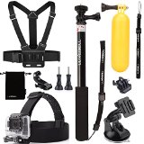 Luxebell 8-in-1 Accessories Kit for Gopro Hero 4 Session Black Silver Hero Lcd 3 3 2 Camera and Sjcam Sj4000 Sj5000 - Waterproof Pole  Chest Mount  Head Strap  Bobber  Suction Cup Mount