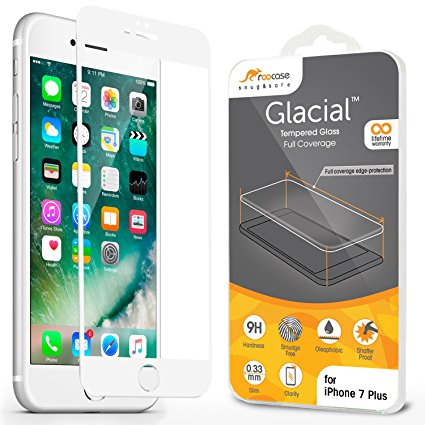 iPhone 7 Plus Screen Protector, rooCASE Full Coverage Tempered Glass Screen Protector for Apple iPhone 7 Plus 5.5 Inch - 3D Edge to Edge Coverage, 9H Hardness, Scratch-Resistant, White